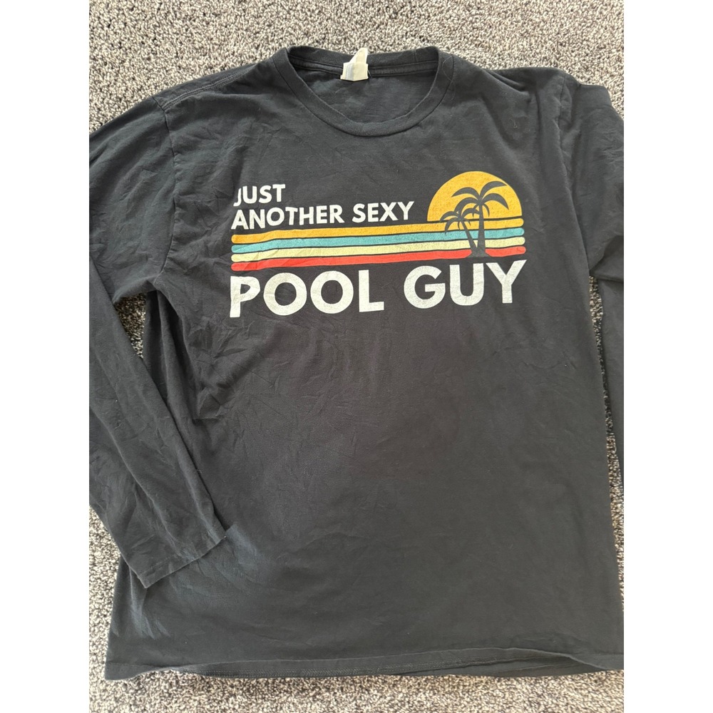 Port & Company Just Another Sexy Pool Guy Long Sleeve T-Shirt Black Large